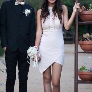 Beige Cream Tan Bodycon Wrap Dress